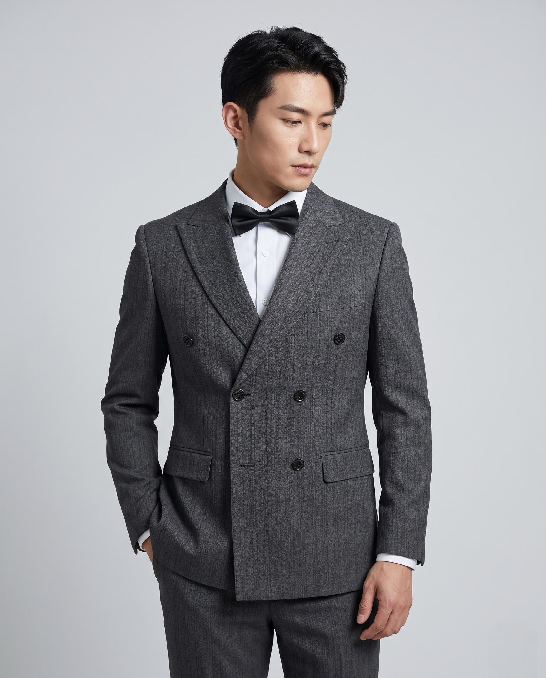 Milan: Charcoal double-breasted 3-piece suit at Suit Archive Singapore